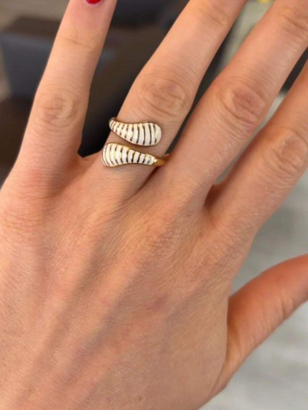 The Brenna Gold Open Serpent Ring with White Enamel Accents - Women Jewelry